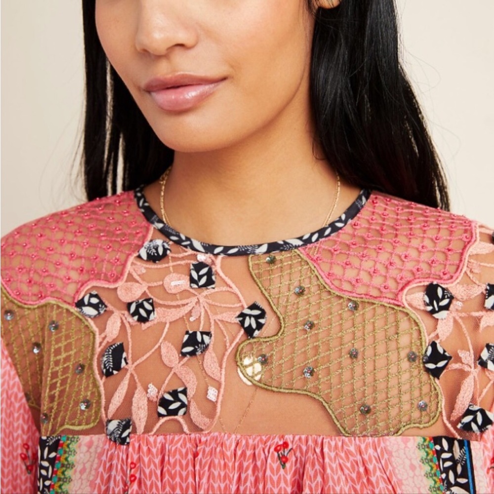 Bhanuni by Jyoti Rosario Embroidery Blouse SM Bohemian High Neck Long Sleeve Top - Picture 3 of 16
